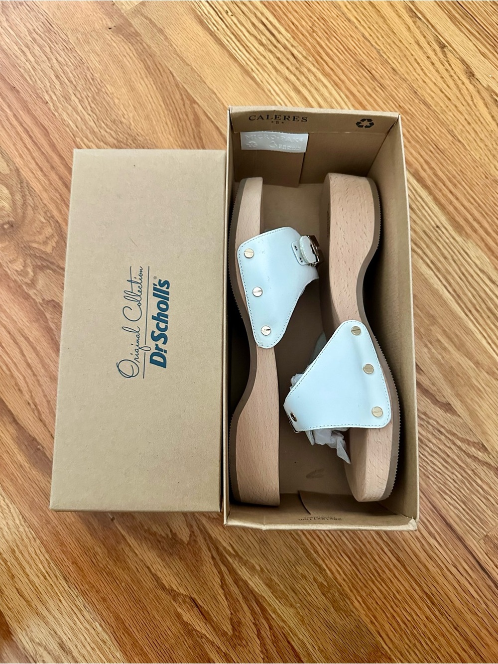 NIB CLASSIC DR. SCHOLL’S SZ 9 White Leather Slide Sandals with Adjustible Buckle - Picture 7 of 7